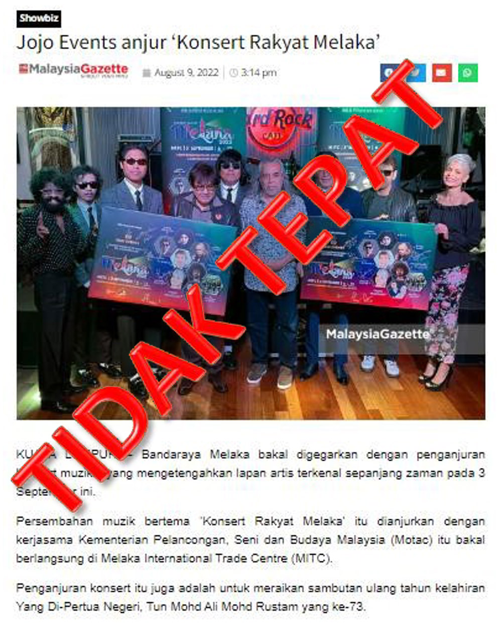 'Konsert Rakyat Melaka' Tiada Kaitan Dengan MOTAC